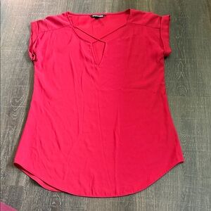 Express Red Blouse XS Short Sleeve V Neck Top